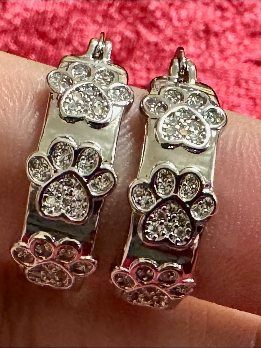 925 Sterling Silver Pavé Paw Print Huggie Hoop Earrings | Pet Lover
